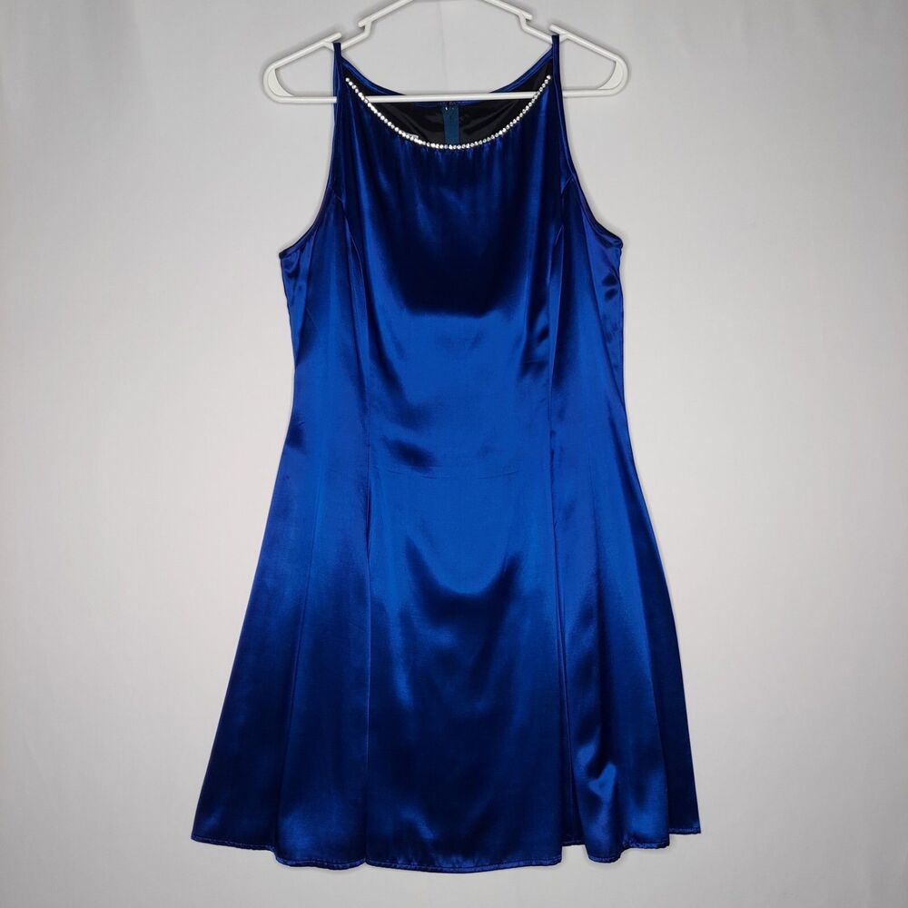 Gunne Sax Jessica McClintock Vtg Party Dress‎ M Blue Satin Metallic Whimsigoth